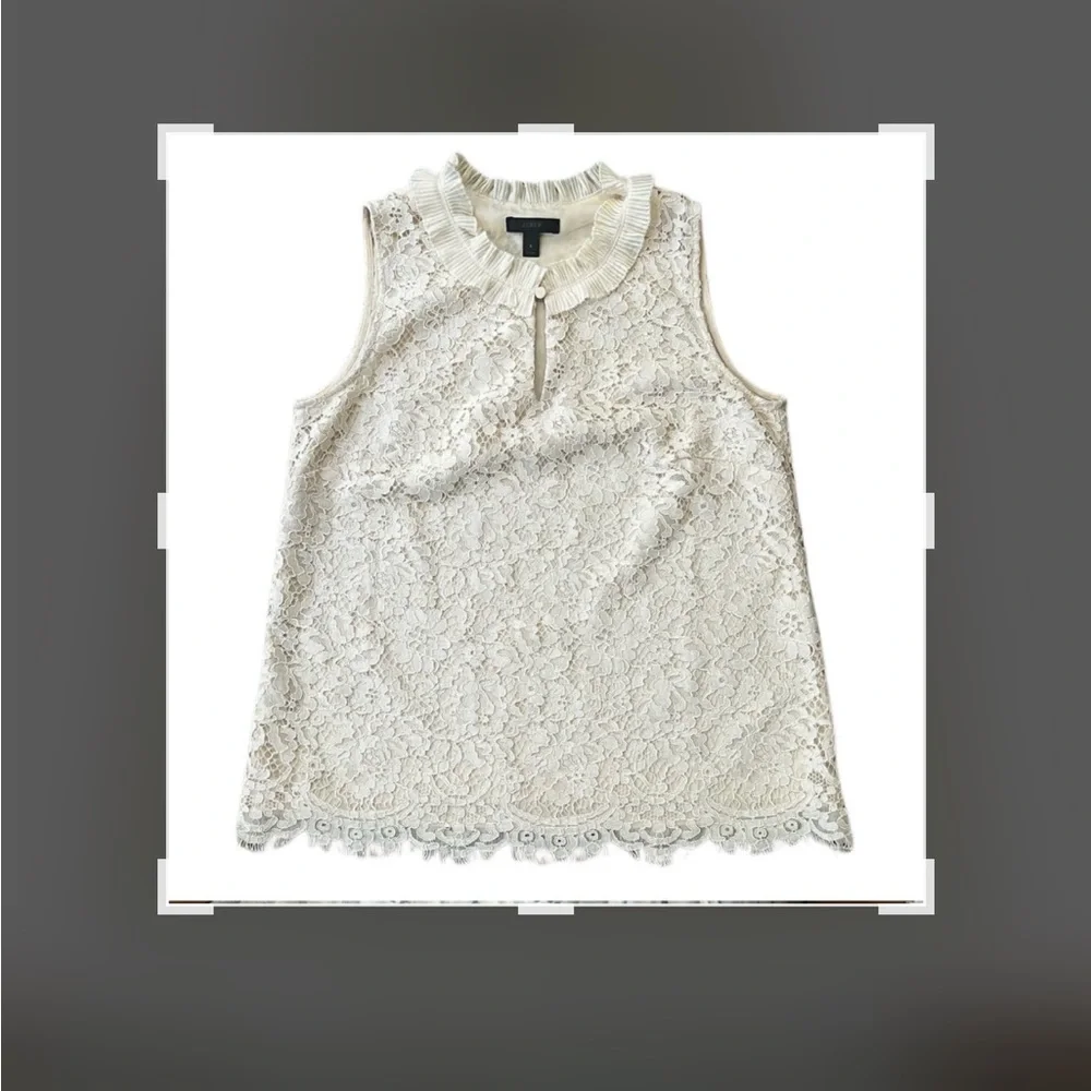 J. Crew Cream Lace Sleeveless Mock Neck Tank